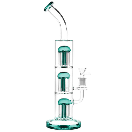 Triple Chamber Green and Clear Glass Bong