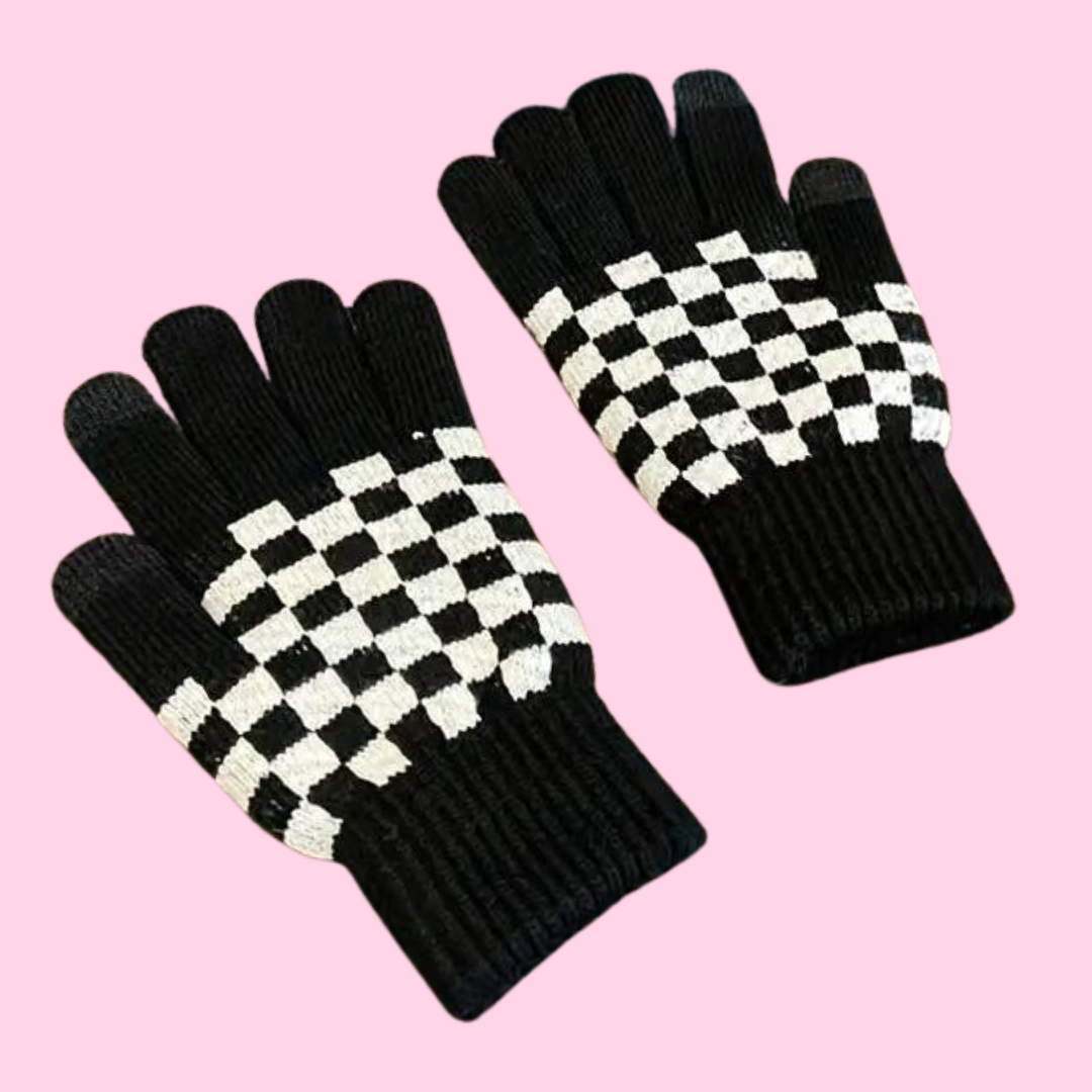 Black and White Checkered Gloves