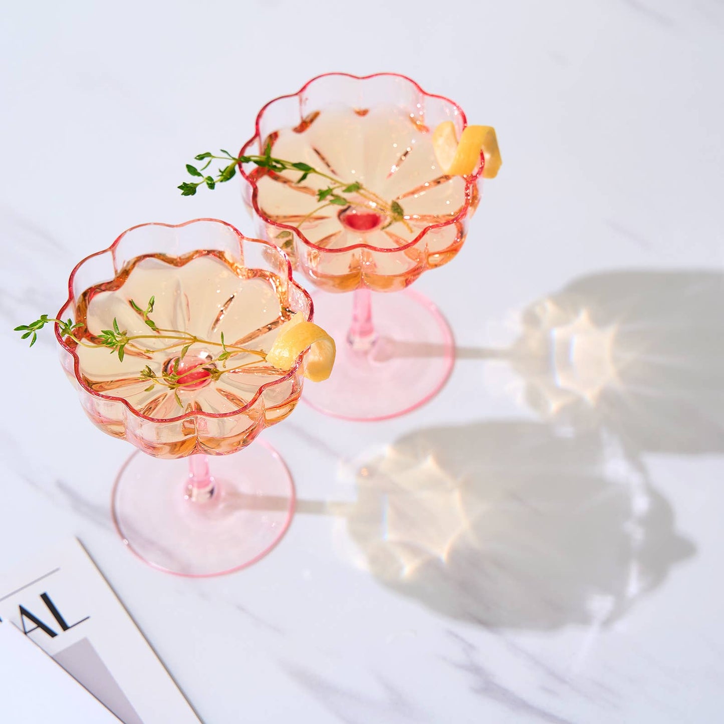 Flower Wavy Petals Wave Glass Coupes 7oz - Set of 2 (Pink)