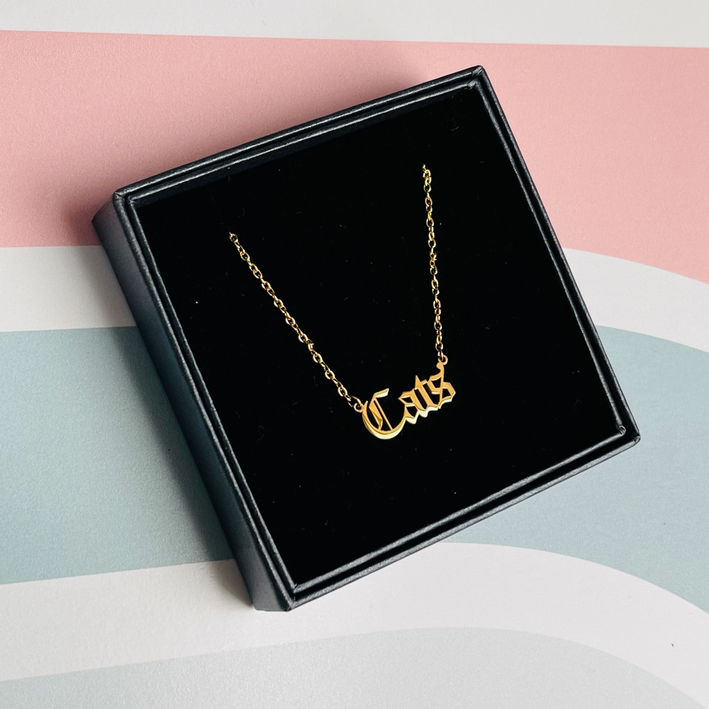 Cats Word Necklace in Gold