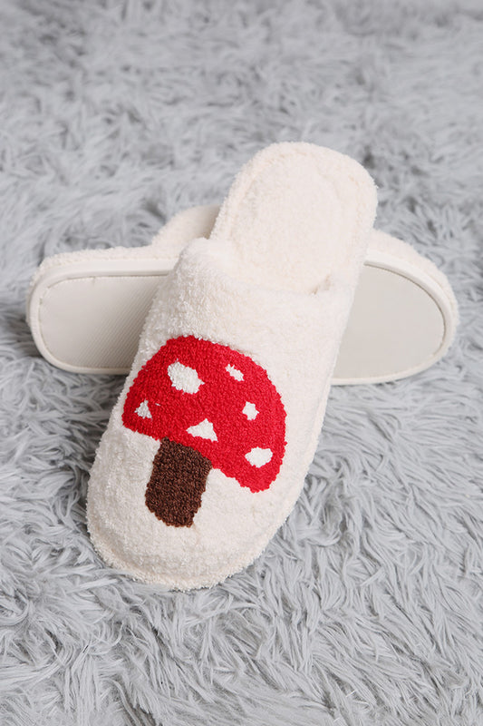 Comfy Mushroom Embroidered Fuzzy Slipper