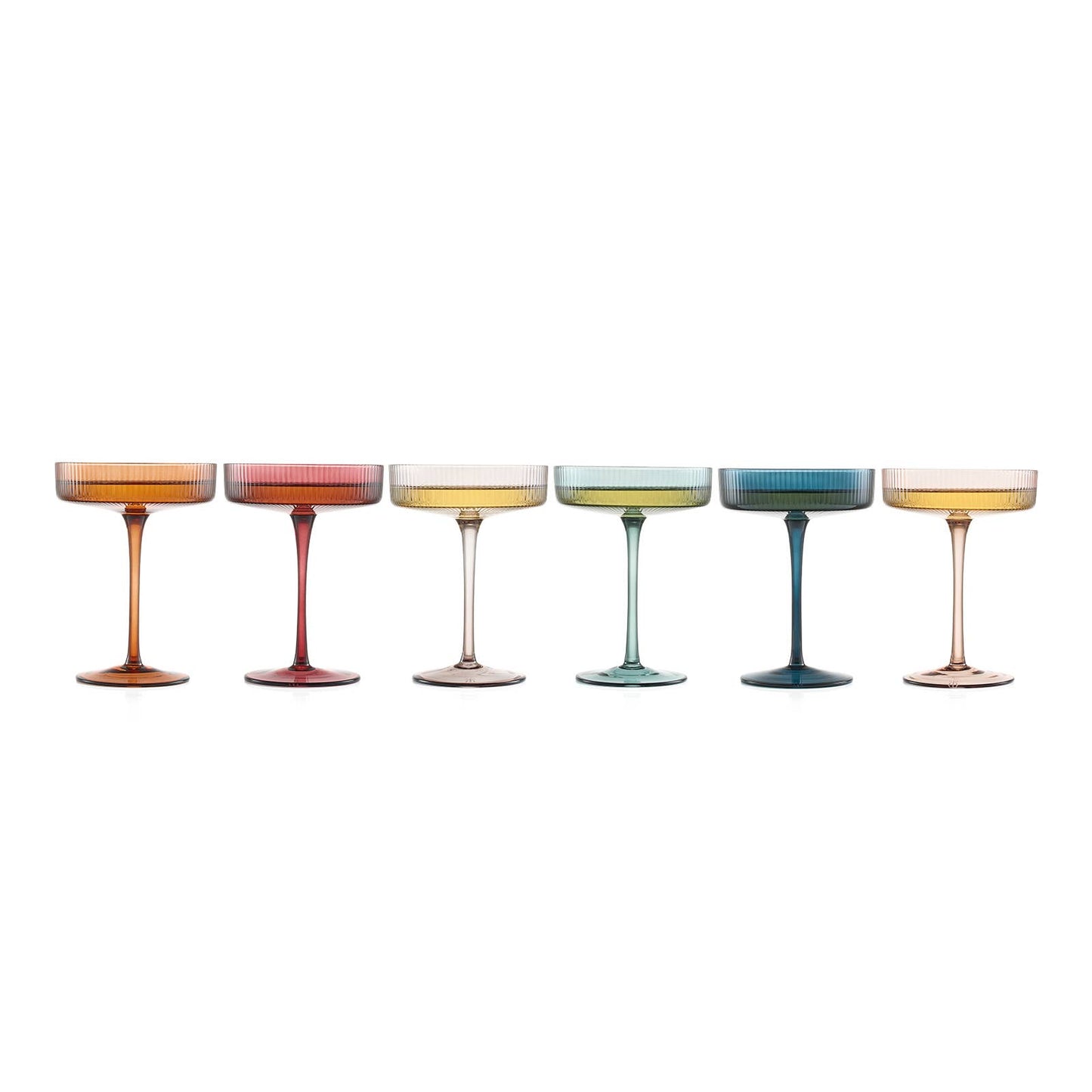Art Deco Ribbed Pastel Coupe, & Cocktail Glasses