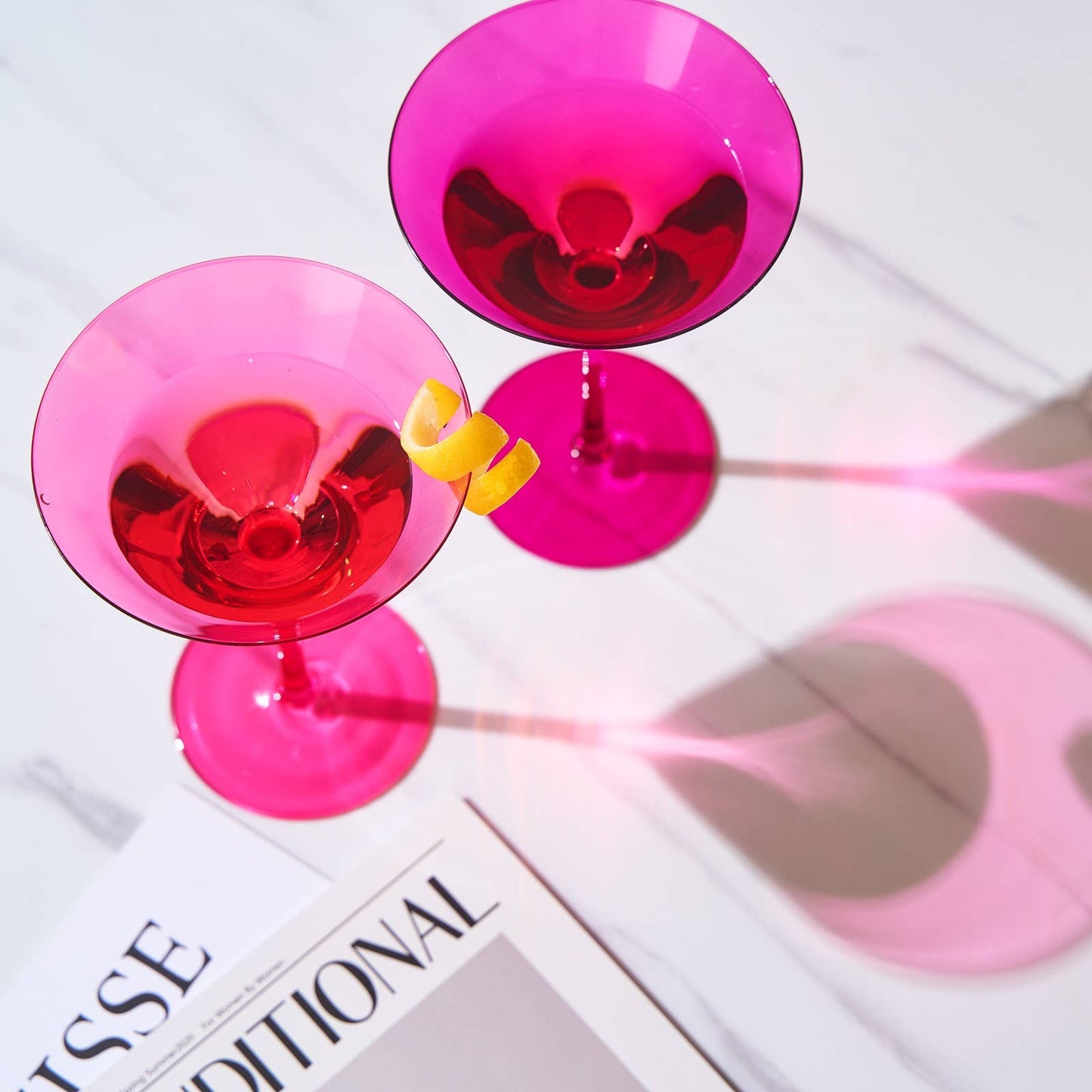 Hot Pink Martini Glasses Set of 2