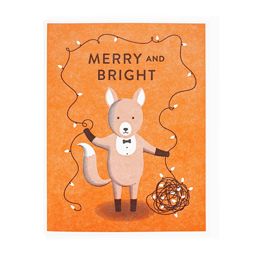 Merry And Bright Tuxedo Fox Holiday Greeting Card