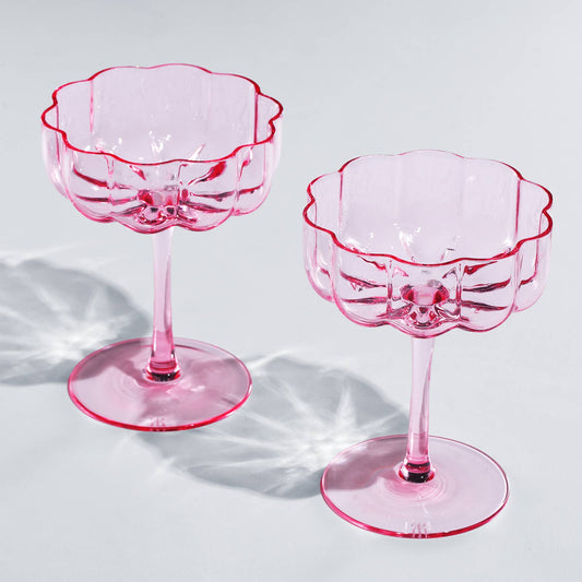 Flower Wavy Petals Wave Glass Coupes 7oz - Pink