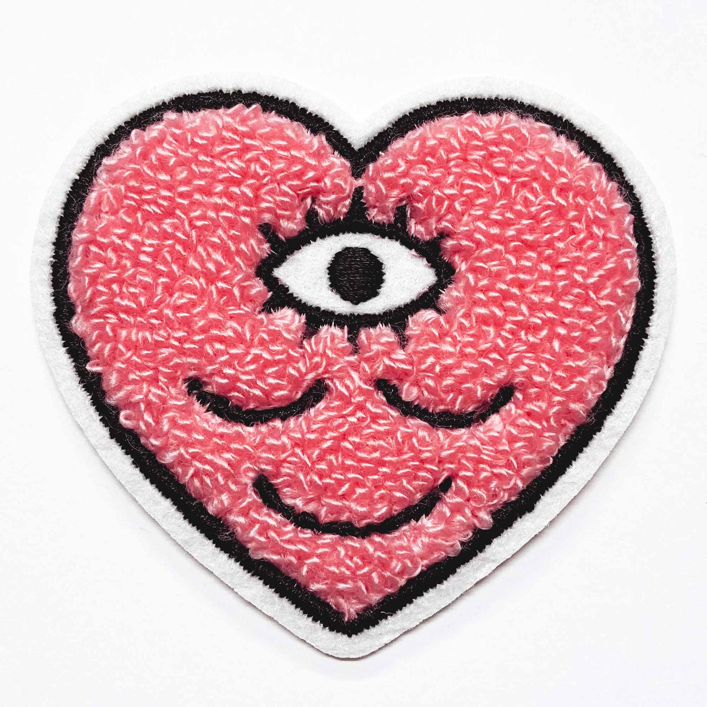 Patch - Pink Fuzzy Chenille Heart Smiley Face with Third Eye
