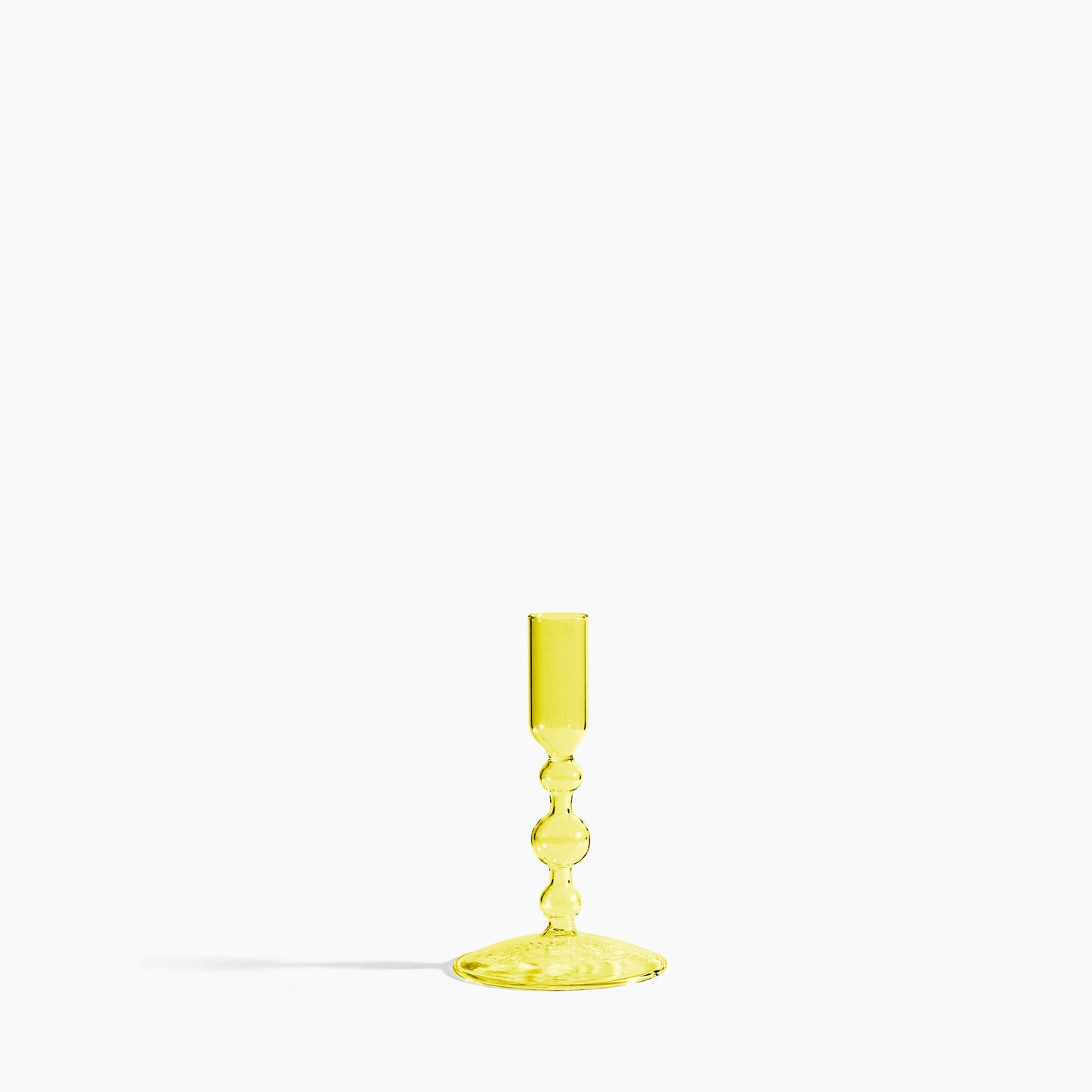 Glass Candlestick Holder - Short Yellow