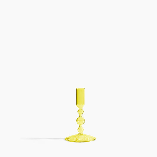 Glass Candlestick Holder - Short Yellow