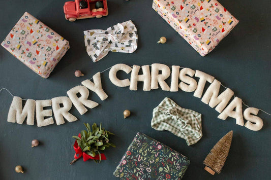 White Merry Christmas Felt Garland - Large Letter Size