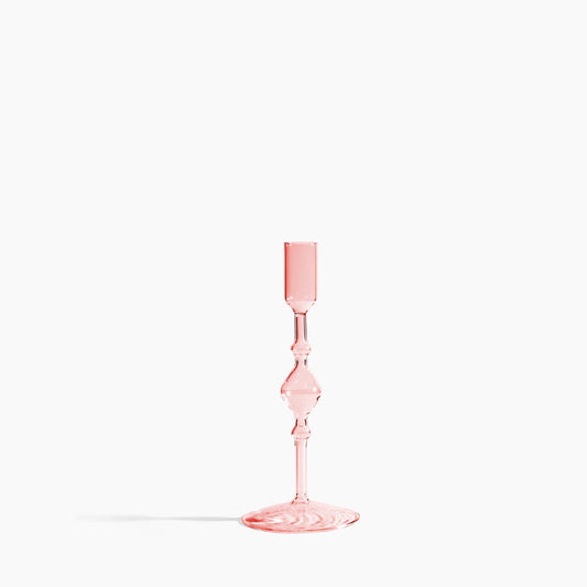 Glass Candlestick Holder - Tall Pink