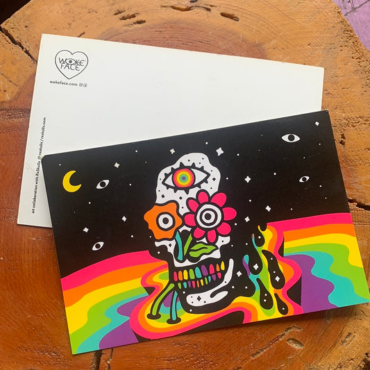 Wokeface Rainbow Skull Postcard